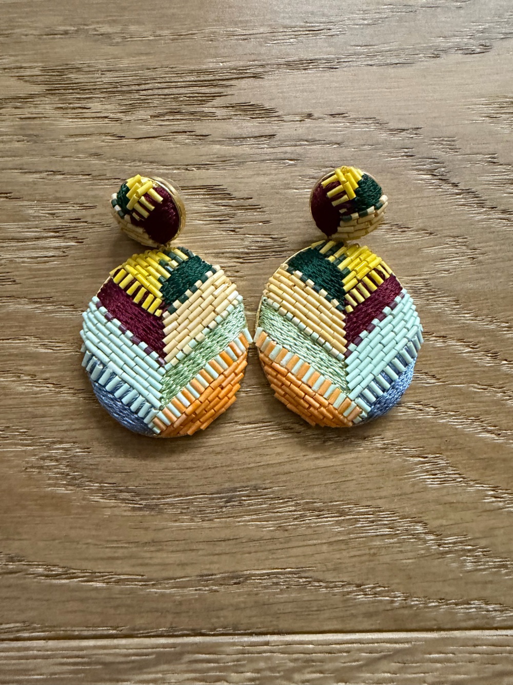 Mignonne Gavigan Multicolor Woven Disc Button Earrings